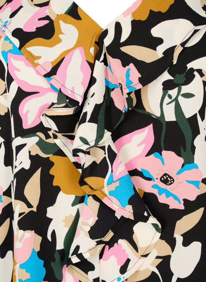Bedrukte blouse met ruches, Black Multi Flower, Packshot image number 2