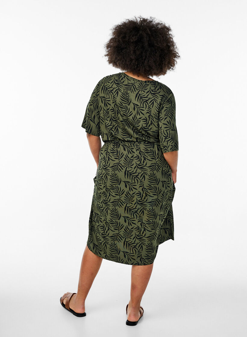 Jersey midi jurk met strikriem in de taille, Groen, Model image number 1