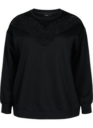 Sweatshirt met ruches en gehaakt detail, Black