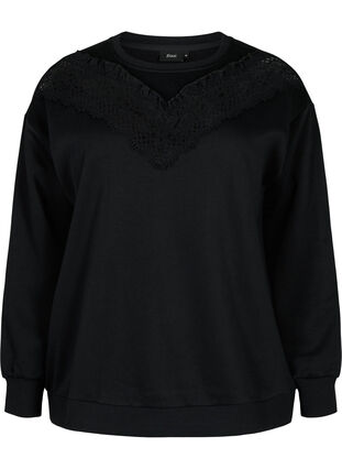 Sweatshirt met ruches en gehaakt detail, Black, Packshot image number 0