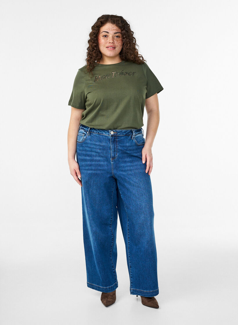 Katoenen T-shirt met decoratief detail vooraan, Groen, Model image number 1