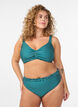 Gestreepte tai bikinibroek met gerimpelde rand, Groen, Model image number 0