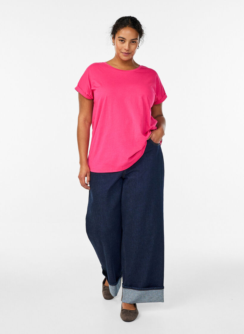 T-shirt met korte mouwen in een katoenmix, Roze, Model image number 1