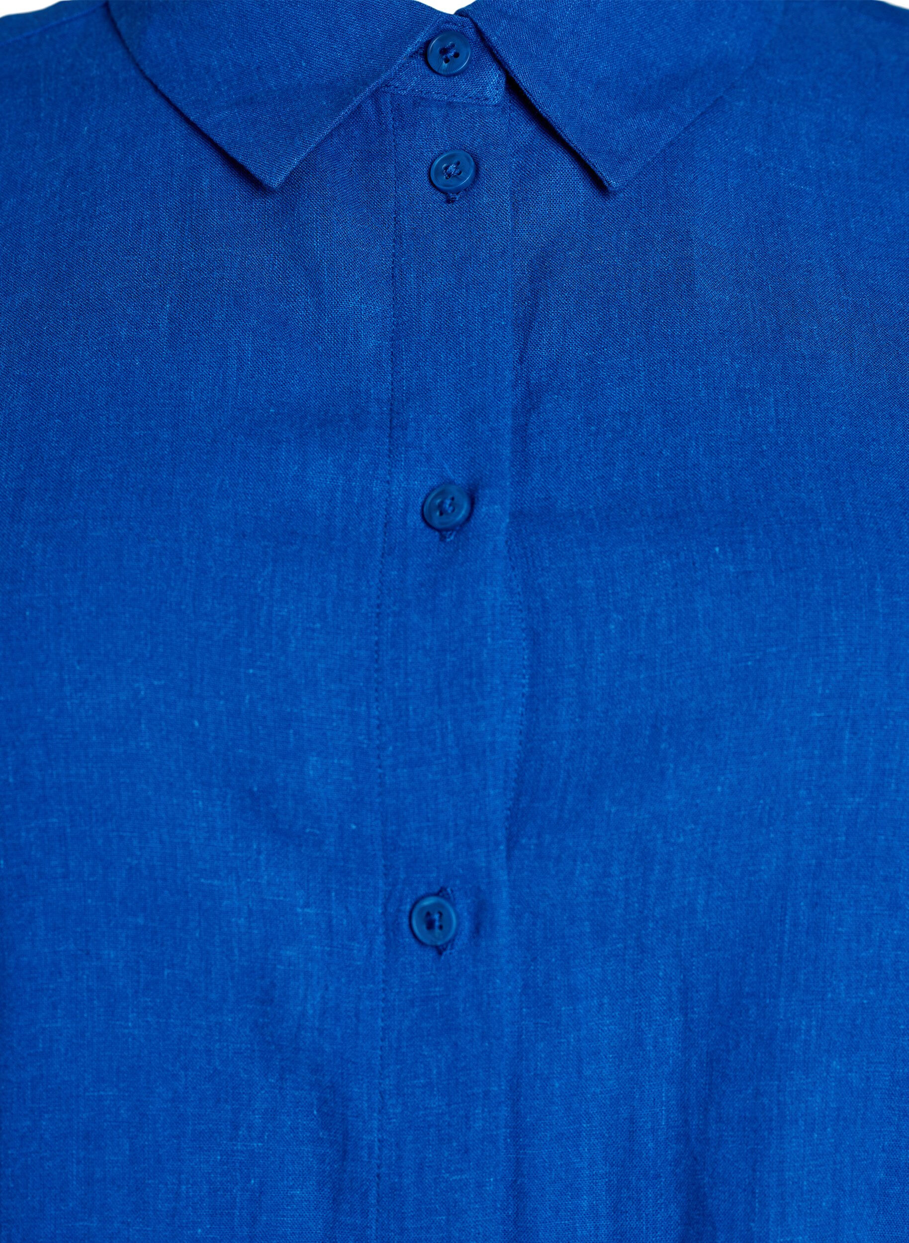 Zizzi Shirt met korte mouwen in linnen en viscose, Blauw, Packshot image number 2