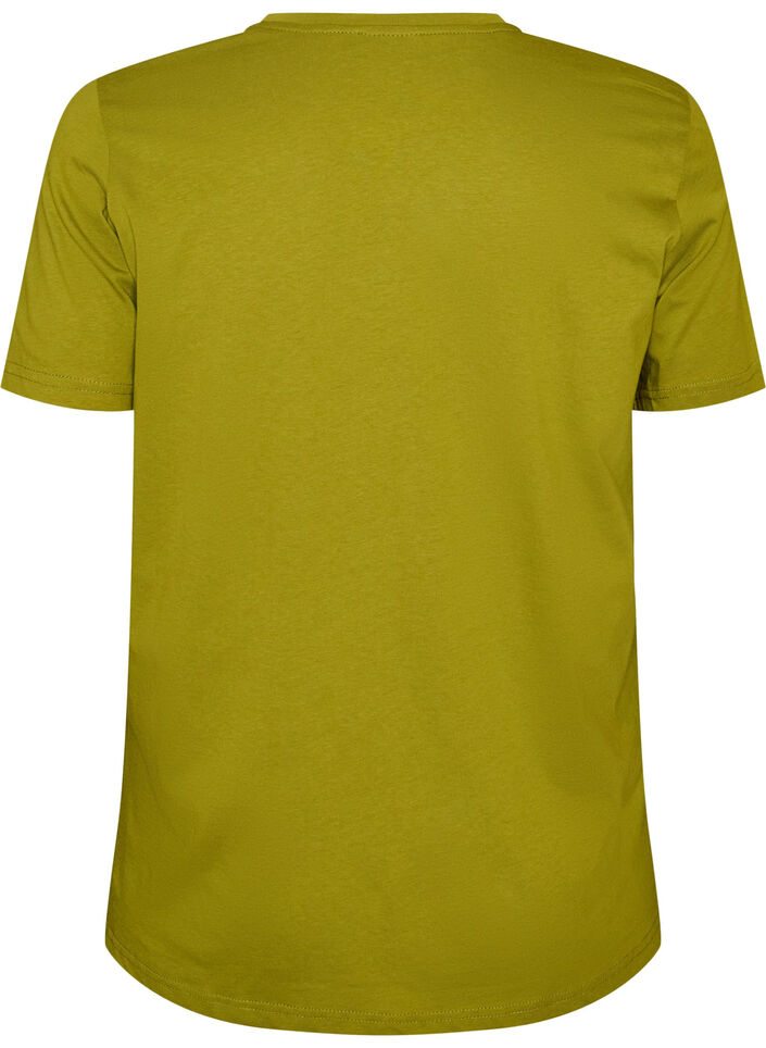 Katoenen T-shirt met tekstbadge, Groen, Packshot image number 1