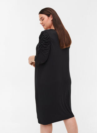 Effen viscose jurk met 2/4 mouwen , Black, Model image number 1