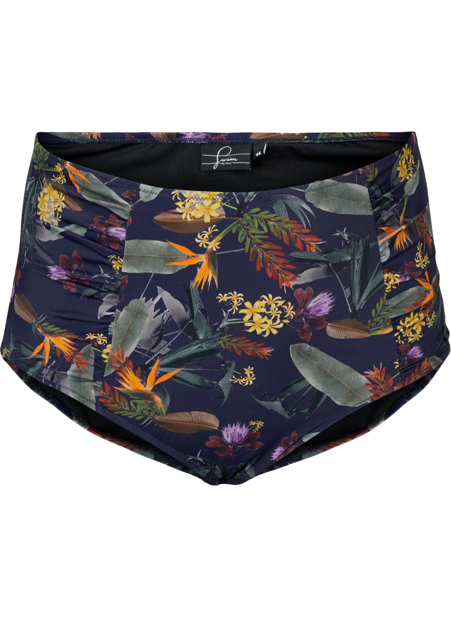 Zizzi Bikinibroekje met hoge taille en bloemenprint, Night Sky Flower, Packshot image number 0