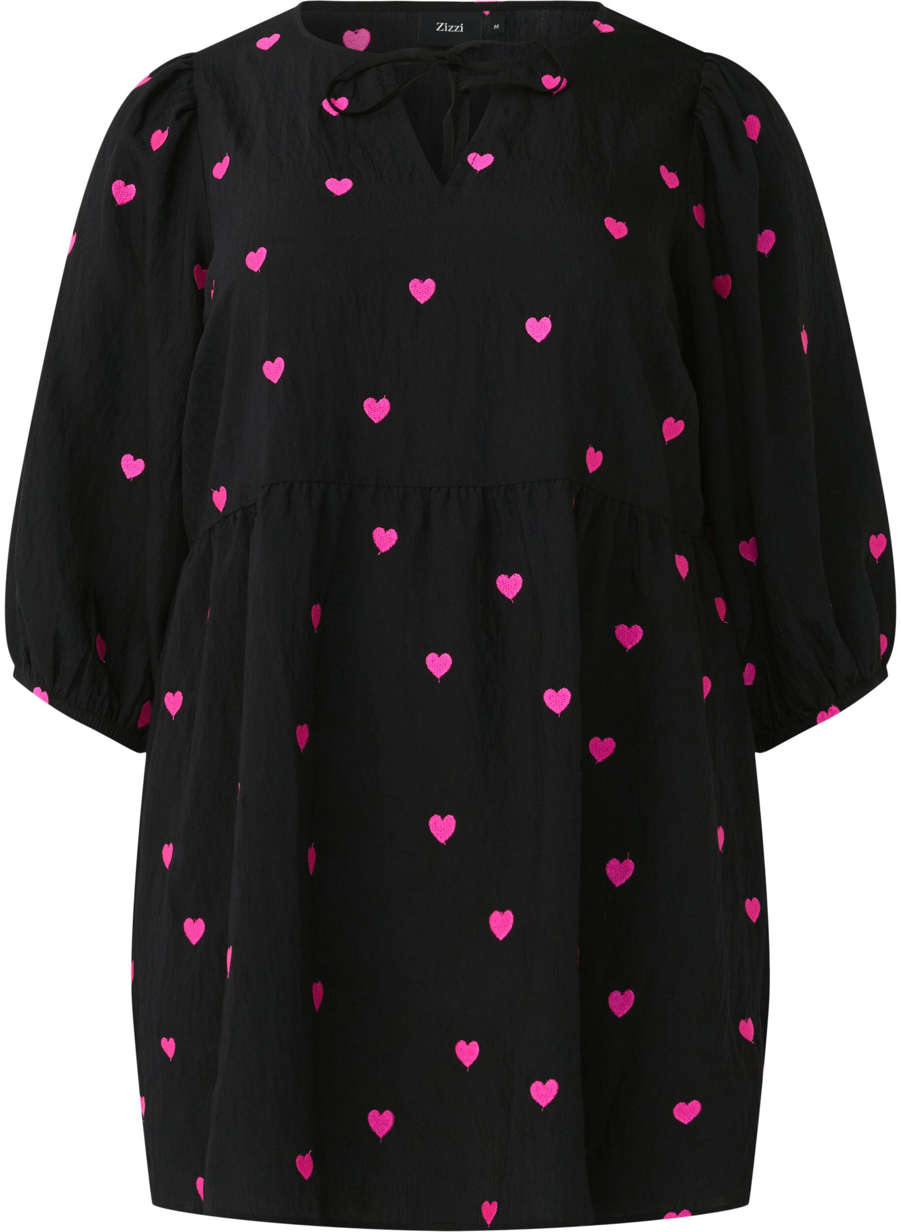 Zizzi Tuniek met harten en 3/4 mouwen, Black Emb. Heart, Packshot image number 0