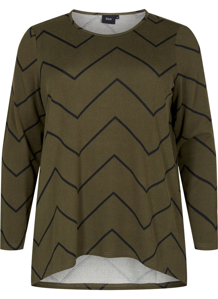 Gedessineerde blouse met lange mouwen, Army Zig Zag, Packshot image number 0