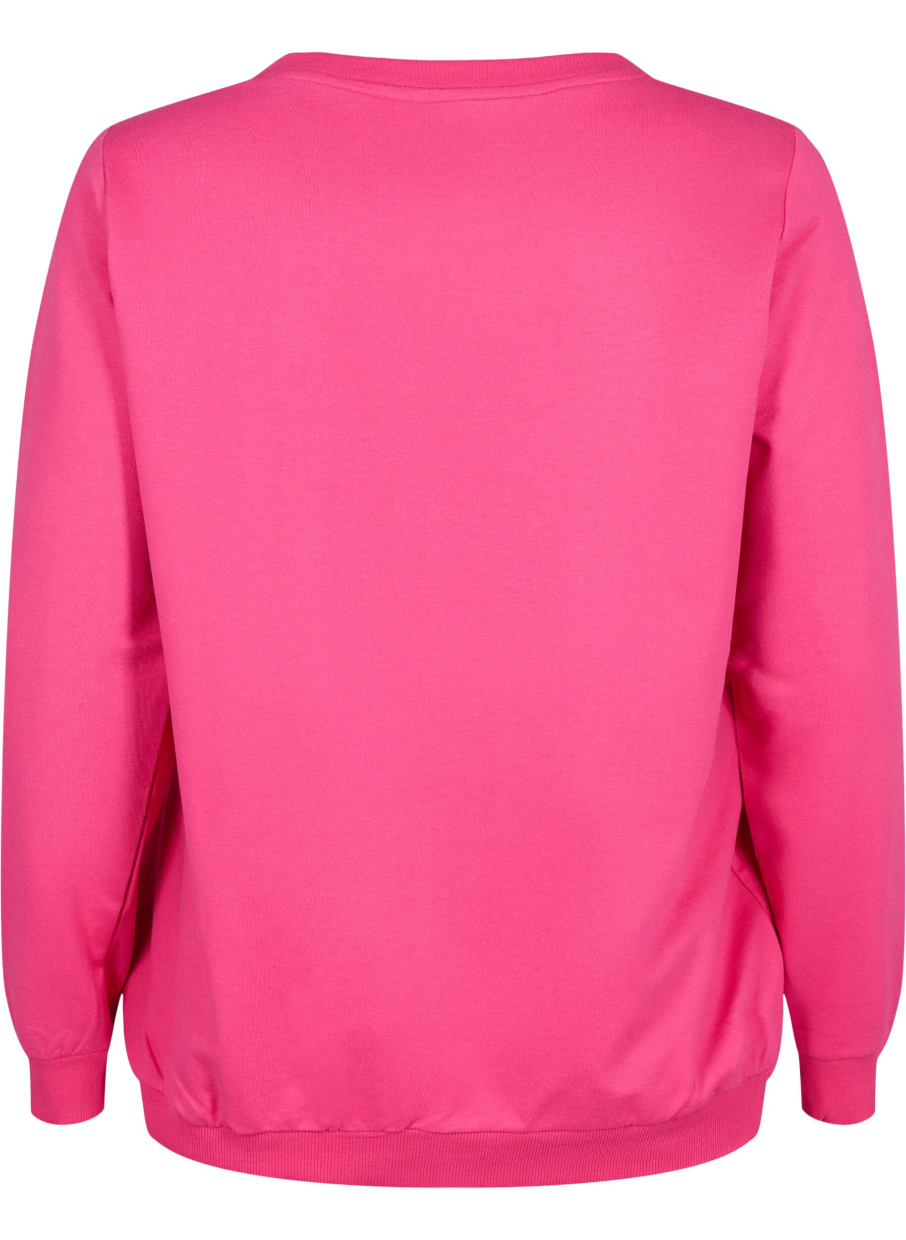 Zizzi Sweatshirt met tekst, Fuchsia P. W. Reset, Packshot image number 1