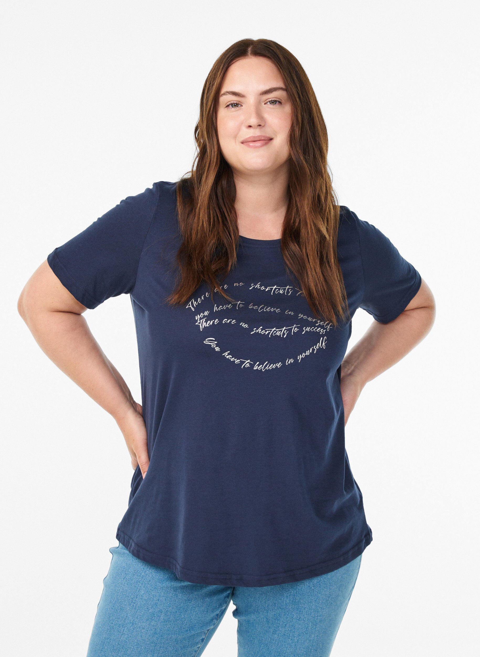 T-shirt met print, Blauw, Model