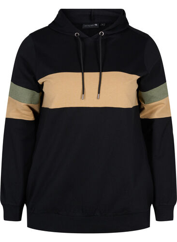 Sweatshirt met capuchon en trackdetails, Black/Camel, Packshot image number 0