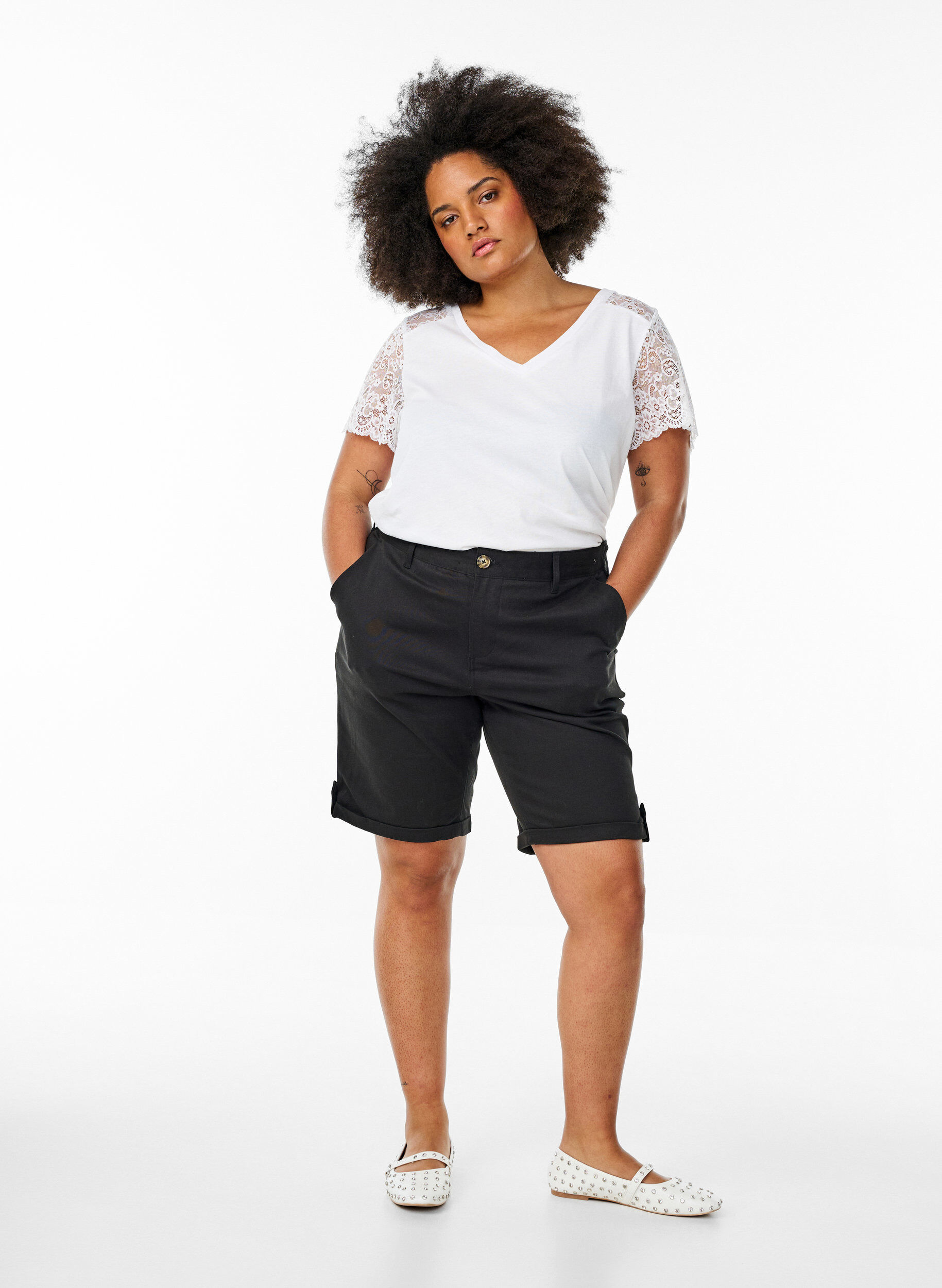 Zizzi Katoenen t-shirt met korte kanten mouwen, Wit, Model image number 1