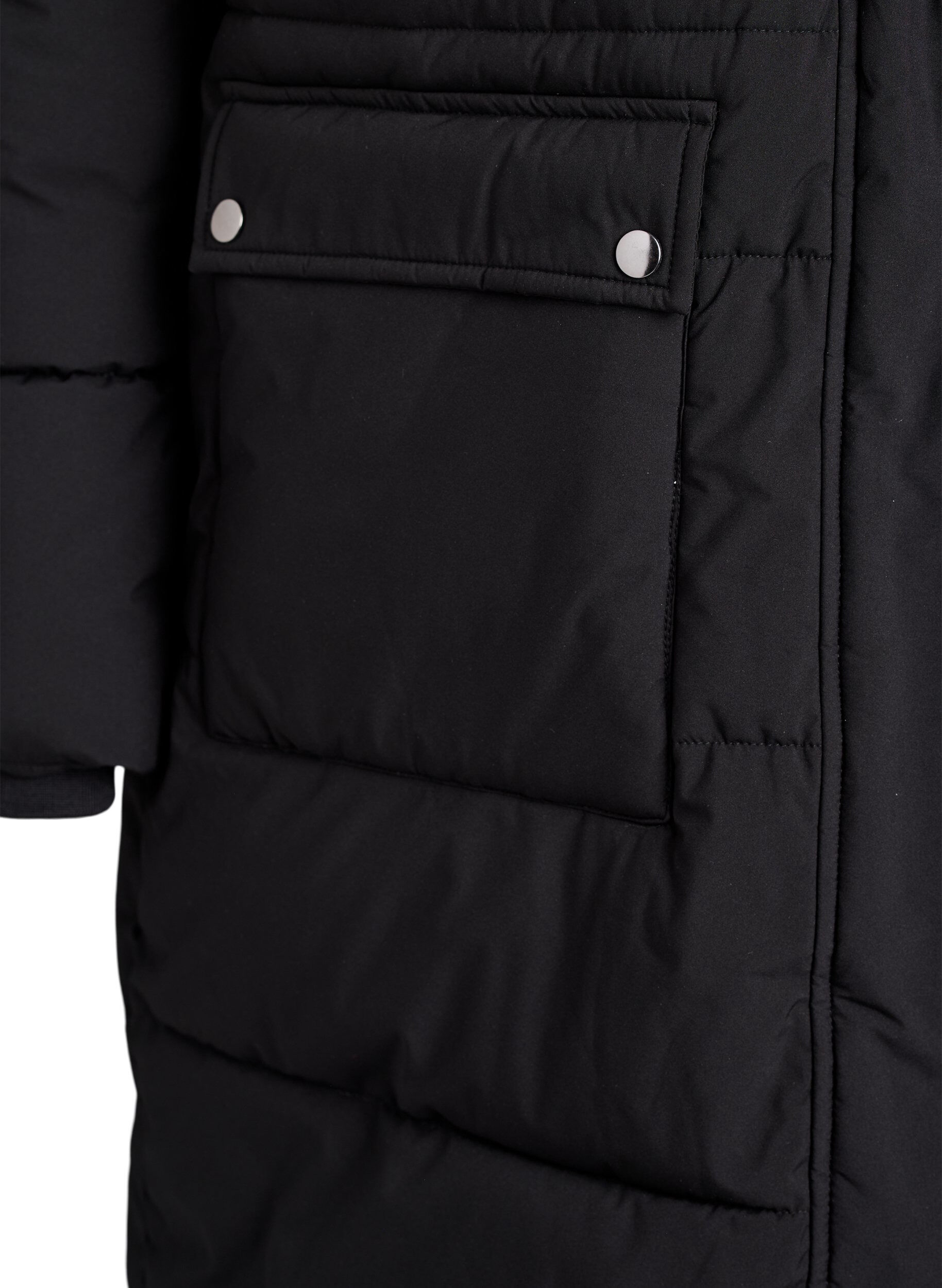 Zizzi Waterafstotende parka met imitatiebontkraag, Zwart, Packshot image number 3