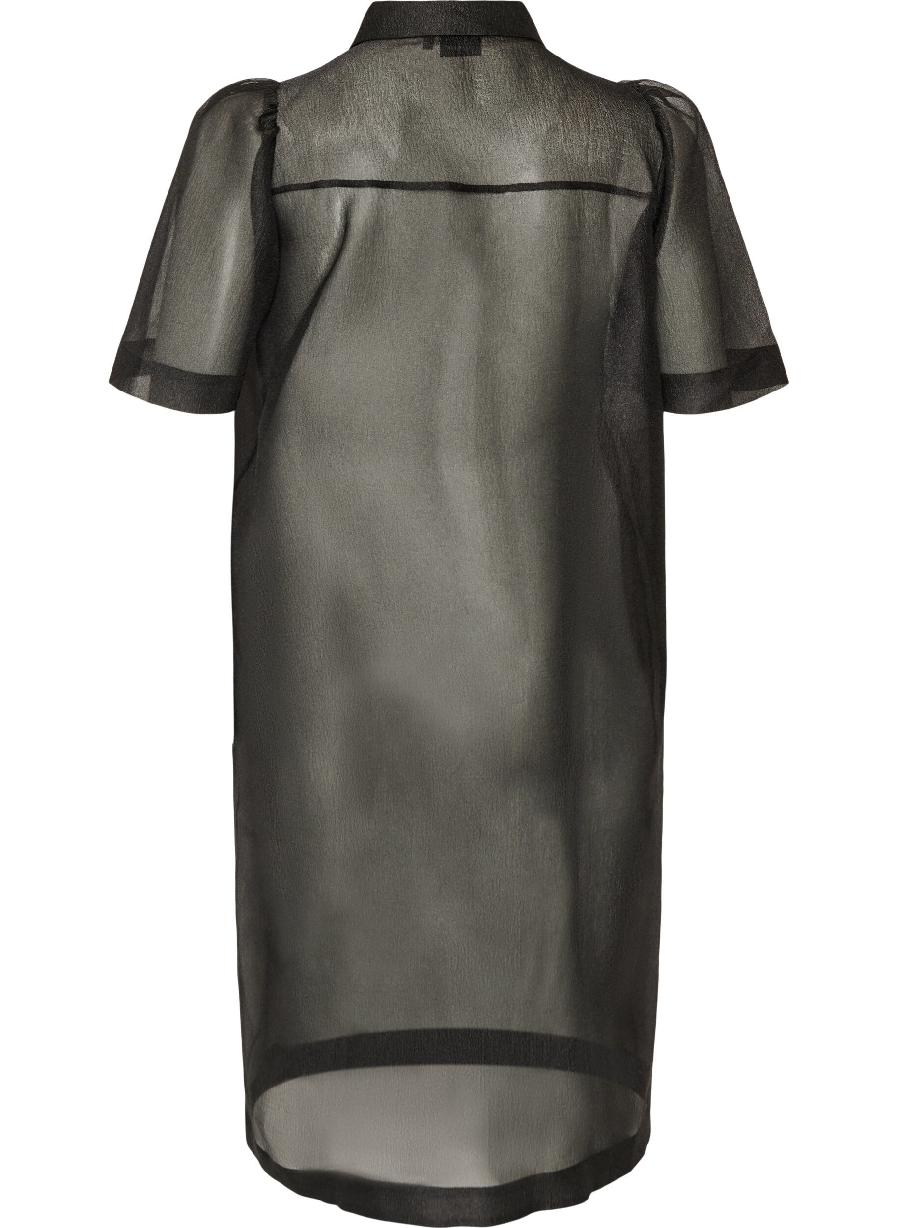 ZizziOrganza jurk met puffmouwen en borstzakken, Zwart, Packshot image number 1