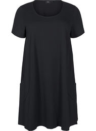 Jersey jurk met korte mouwen en zakken, Zwart
