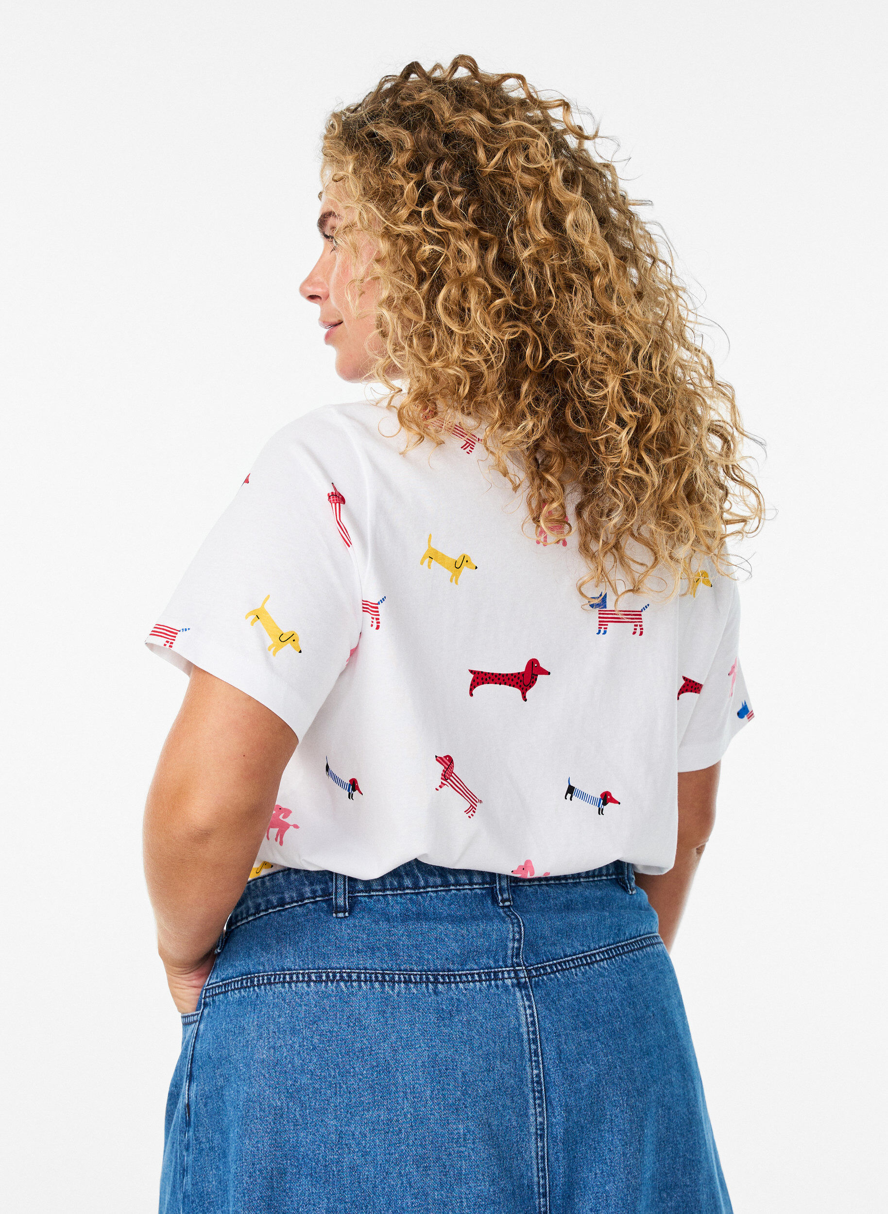 ZizziKatoenen T-shirt met hondenprint, Wit, Model image number 2