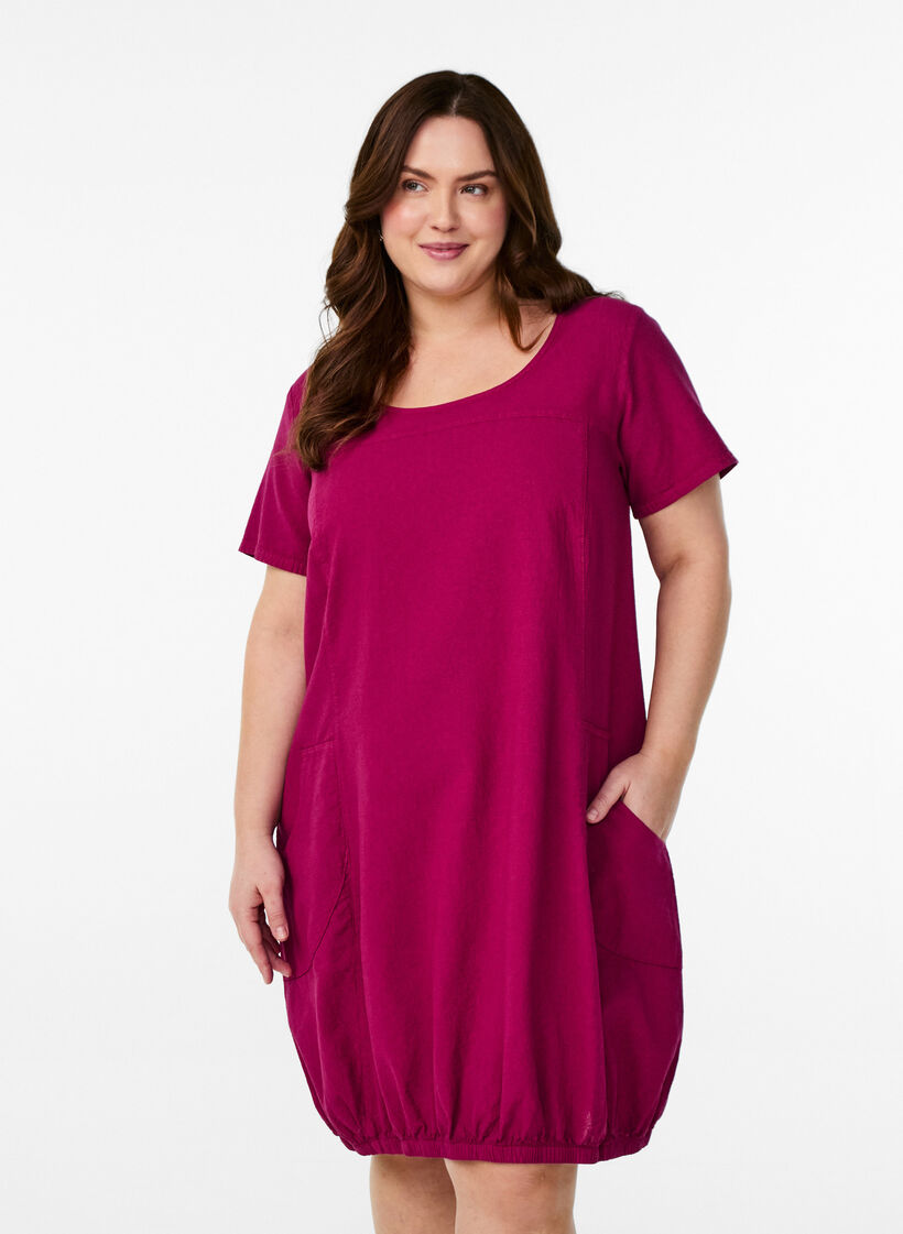 Katoenen jurk met korte mouwen, Rood, Model image number 0