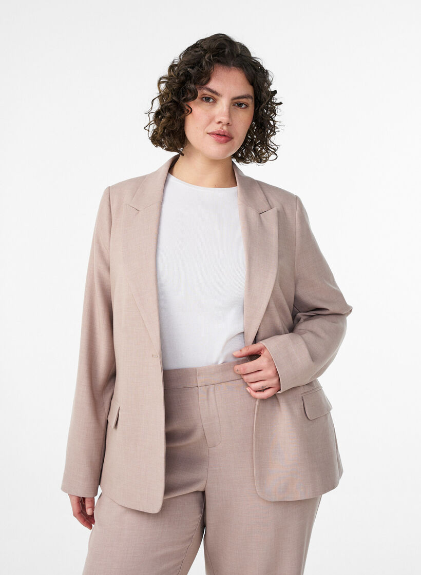 Klassieke blazer met knoopsluiting en zakken, Beige, Model