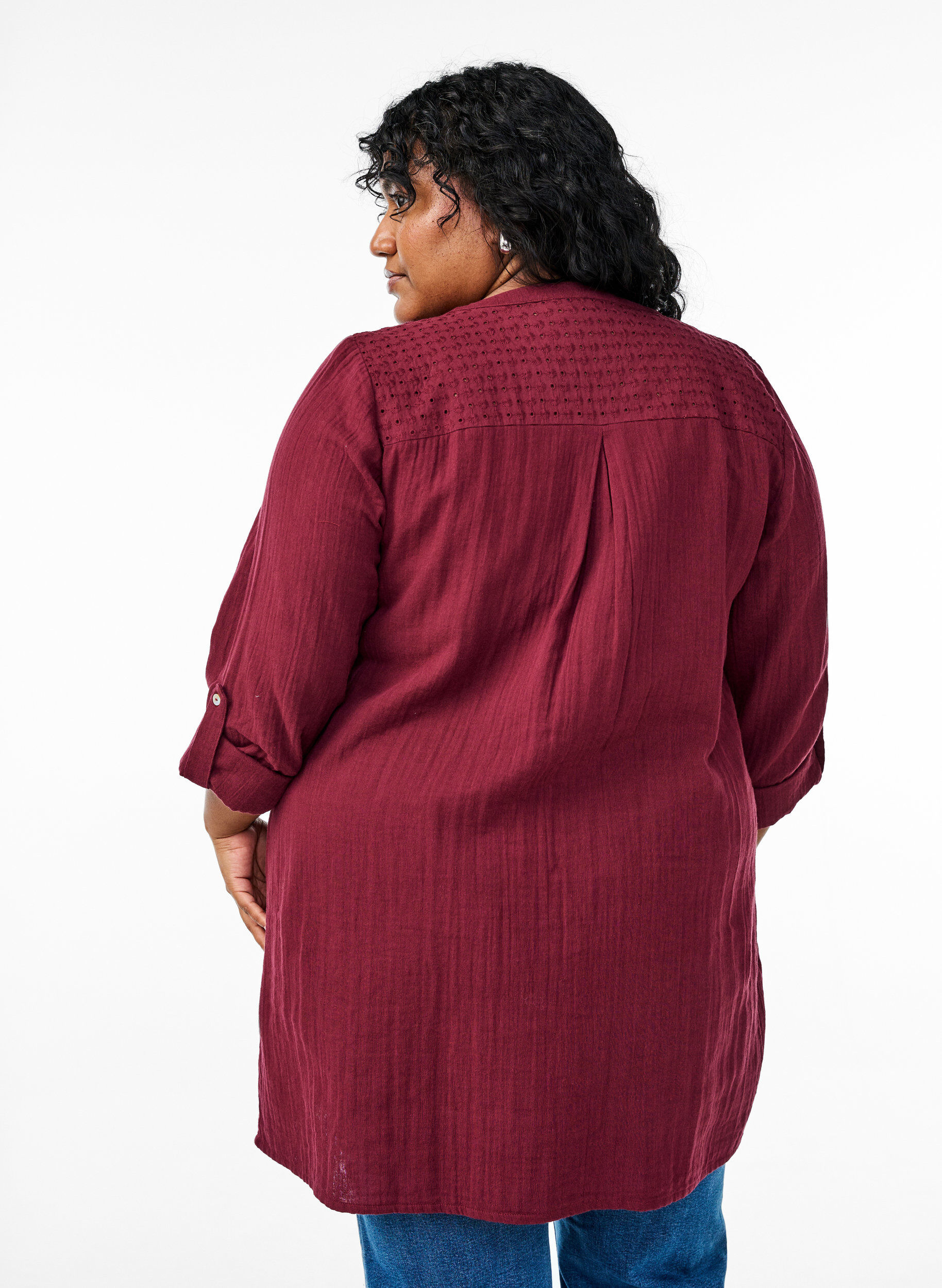 Zizzi Katoenen mousseline tuniek met broderie anglaise, Donker Bordeaux, Model image number 2