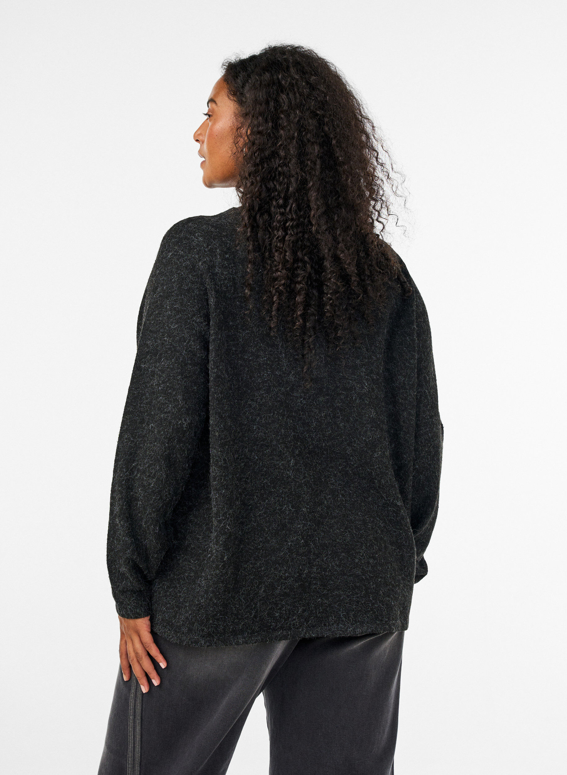 ZizziGebreid vest met ronde hals en knoopsluiting, Grijs, Model image number 2