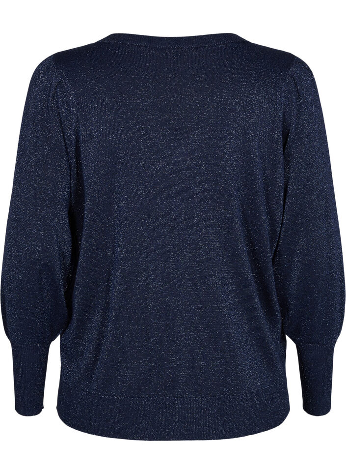 Gebreide blouse met glitter en V-hals, Naval A.w.Blue Lurex, Packshot image number 1