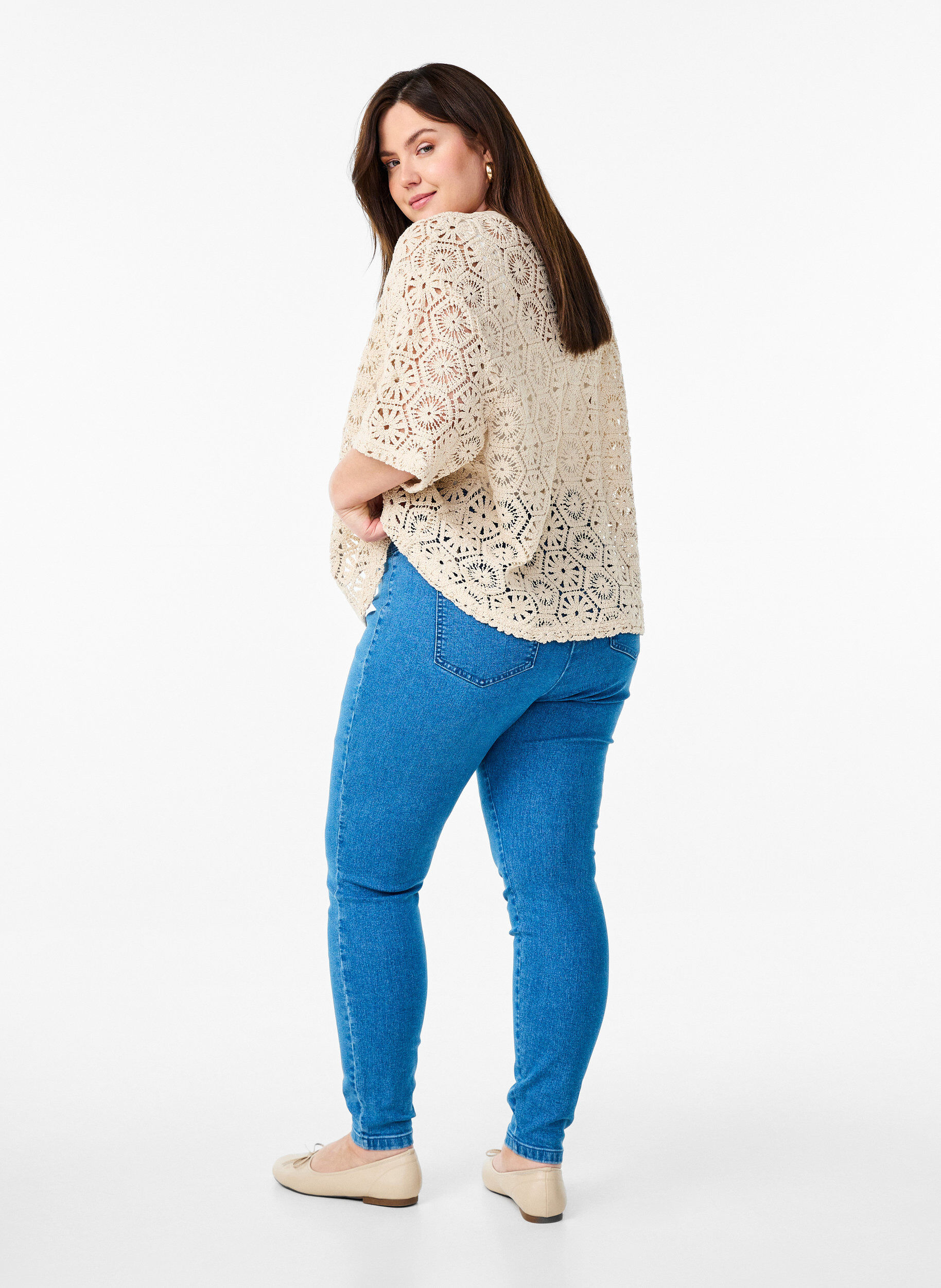 Zizzi Rekbare jeggings met een hoge taille, Blauw, Model image number 1