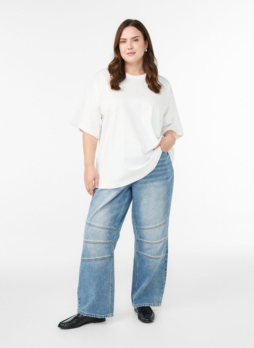 Oversized T-shirt met halflange mouwen, Wit, Model image number 1