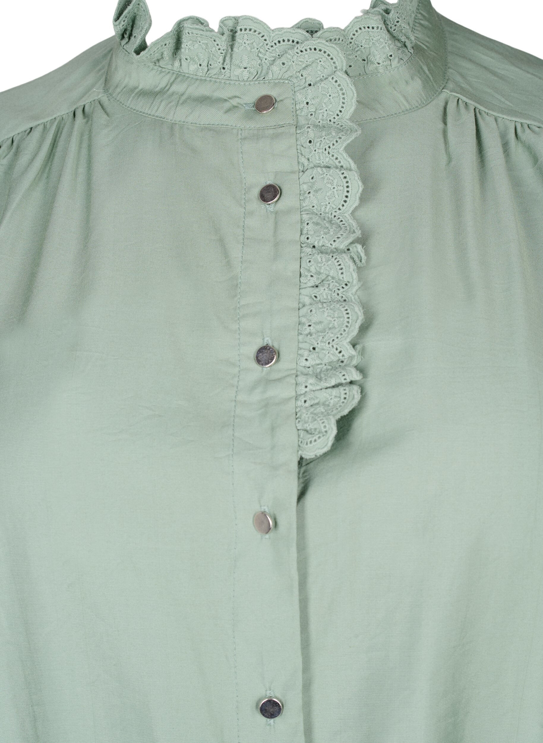 Zizzi Visicoshirt Blouse met ruffles, Green Bay, Packshot image number 2