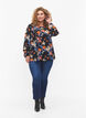 Blouse met lange mouwen en ruches, Black Flower AOP, Model image number 2
