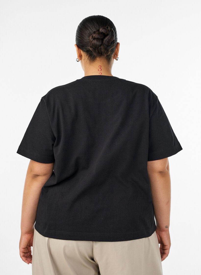 Boxy katoenen T-shirt, Zwart, Model image number 2