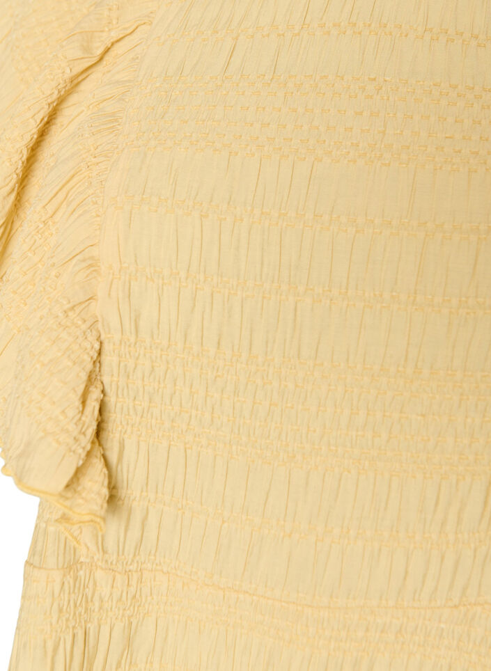 Blouse met smockstructuur en ruchesmouwen, Geel, Packshot image number 2