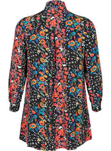 Lang viscose overhemd met bloemenprint, Black Flower, Packshot image number 1