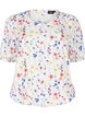 Bloemenblouse met smok, Blauw, Packshot image number 0