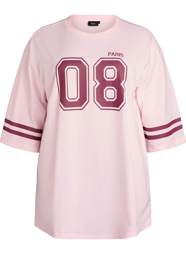Oversized college T-shirt met 3/4 mouwen, Roze, Packshot image number 0