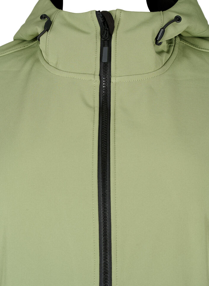 Korte softshell jas met zakken, Oil Green, Packshot image number 2