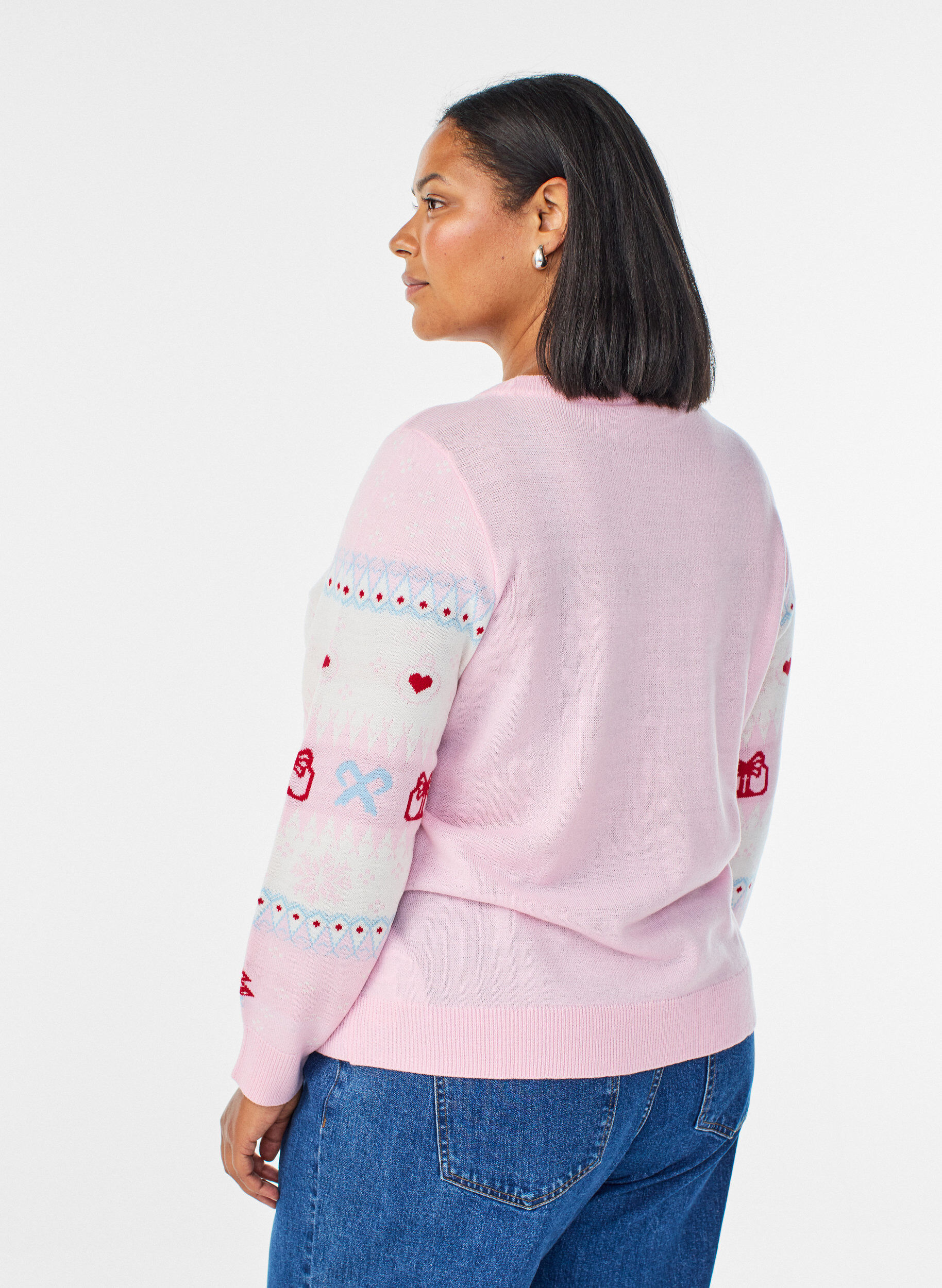 Zizzi Gebreide blouse met kerstmotief, Roze, Model image number 2