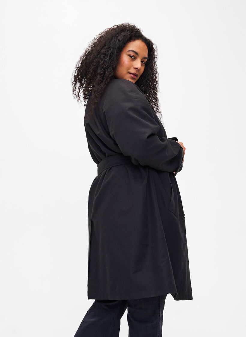 Trenchcoat met riem en split, Black, Model image number 2