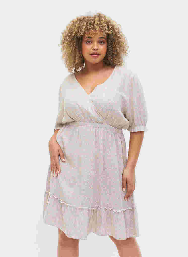 Gebloemde viscose jurk met korte mouwen, White Ditsy AOP, Model