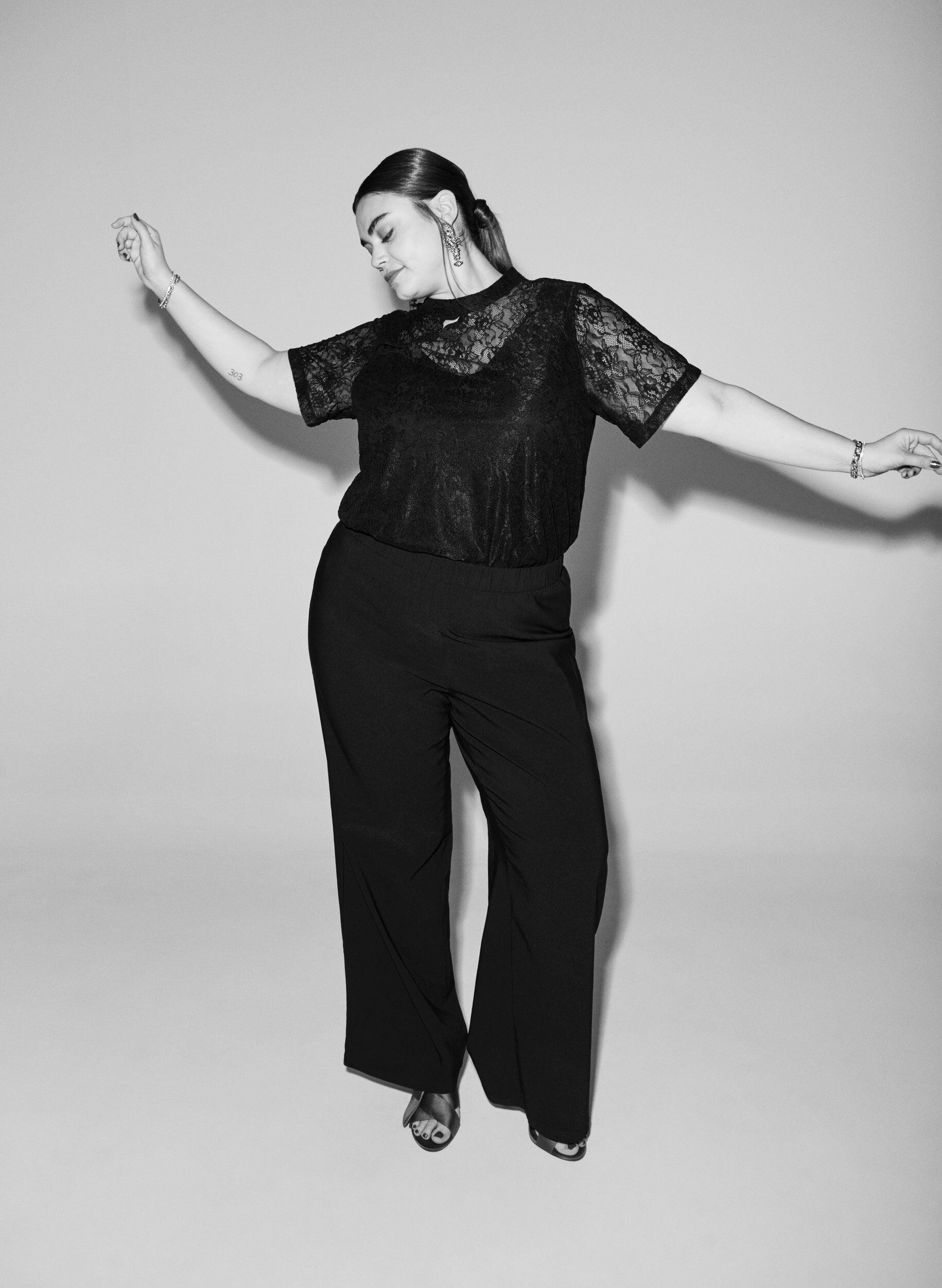 Zizzi Wijde broek met elastische tailleband, Zwart, Image image number 0