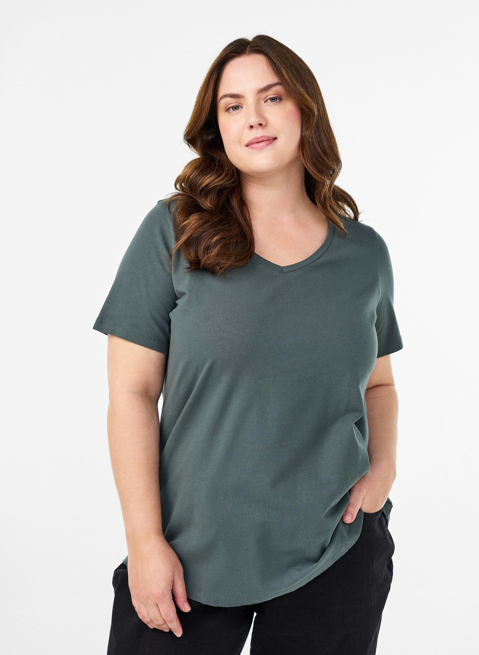 ZizziEffen basic katoenen T-shirt, Groen, Model image number 0