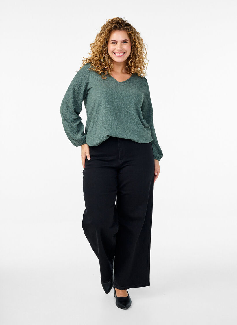 FLASH - Blouse met textuur en lange mouwen, Balsam Green, Model image number 2