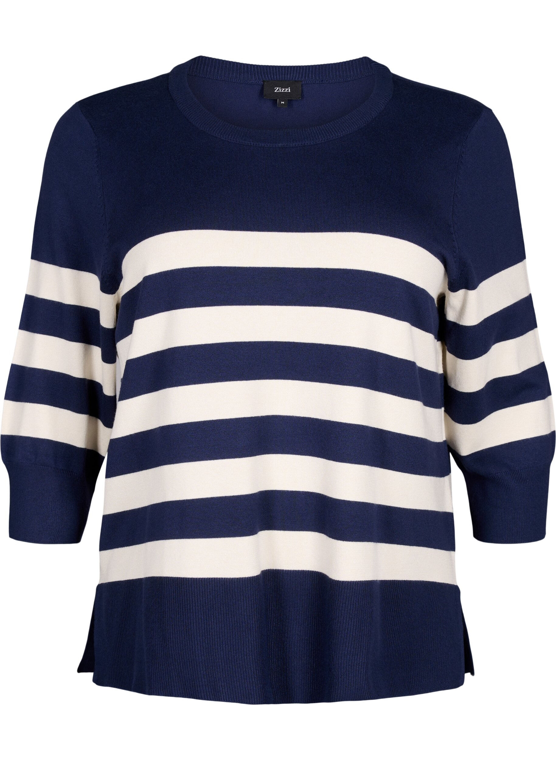 Zizzi Gestreepte pullover van viscose met 3/4 mouwen, Navy Blazer/Birch, Packshot image number 0