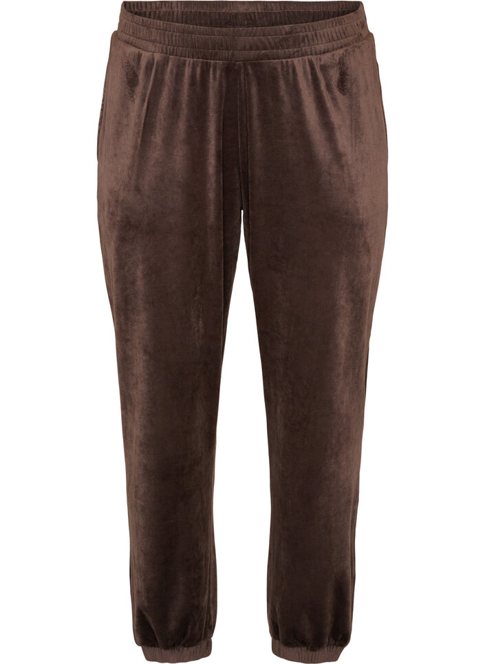 Losse velourbroek, Bruin, Packshot image number 0