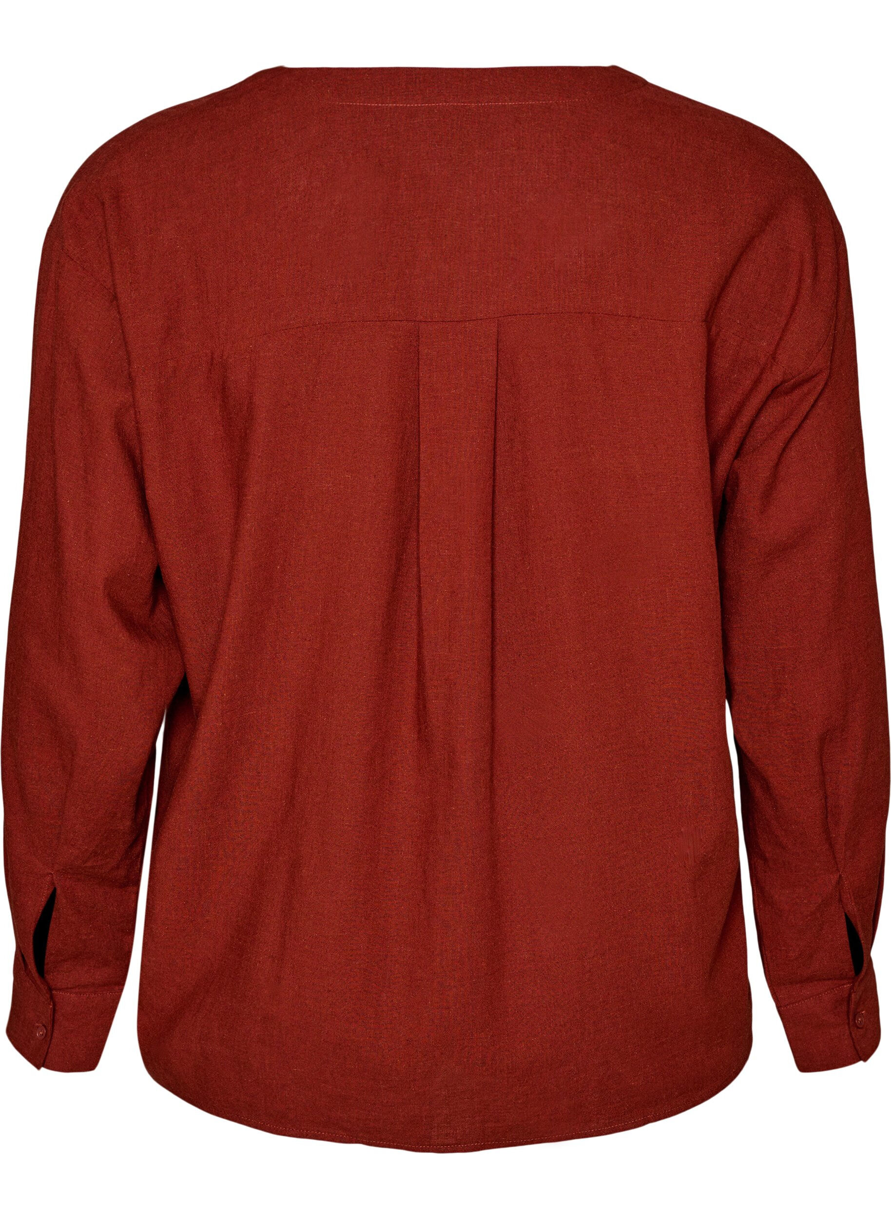 Zizzi Blouse in linnen en viscose met V-hals, Rood, Packshot image number 1