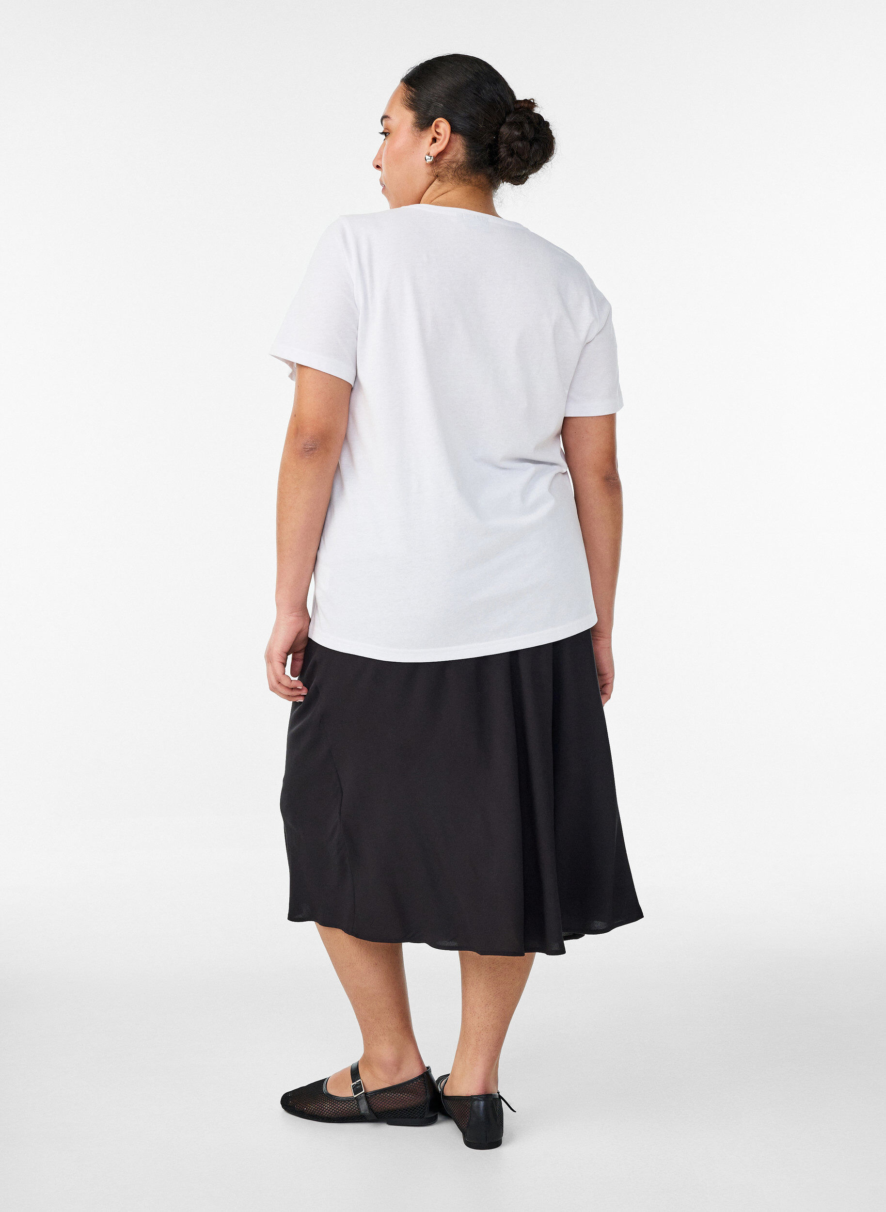 ZizziViscose rok met een elastische taille, Zwart, Model image number 1