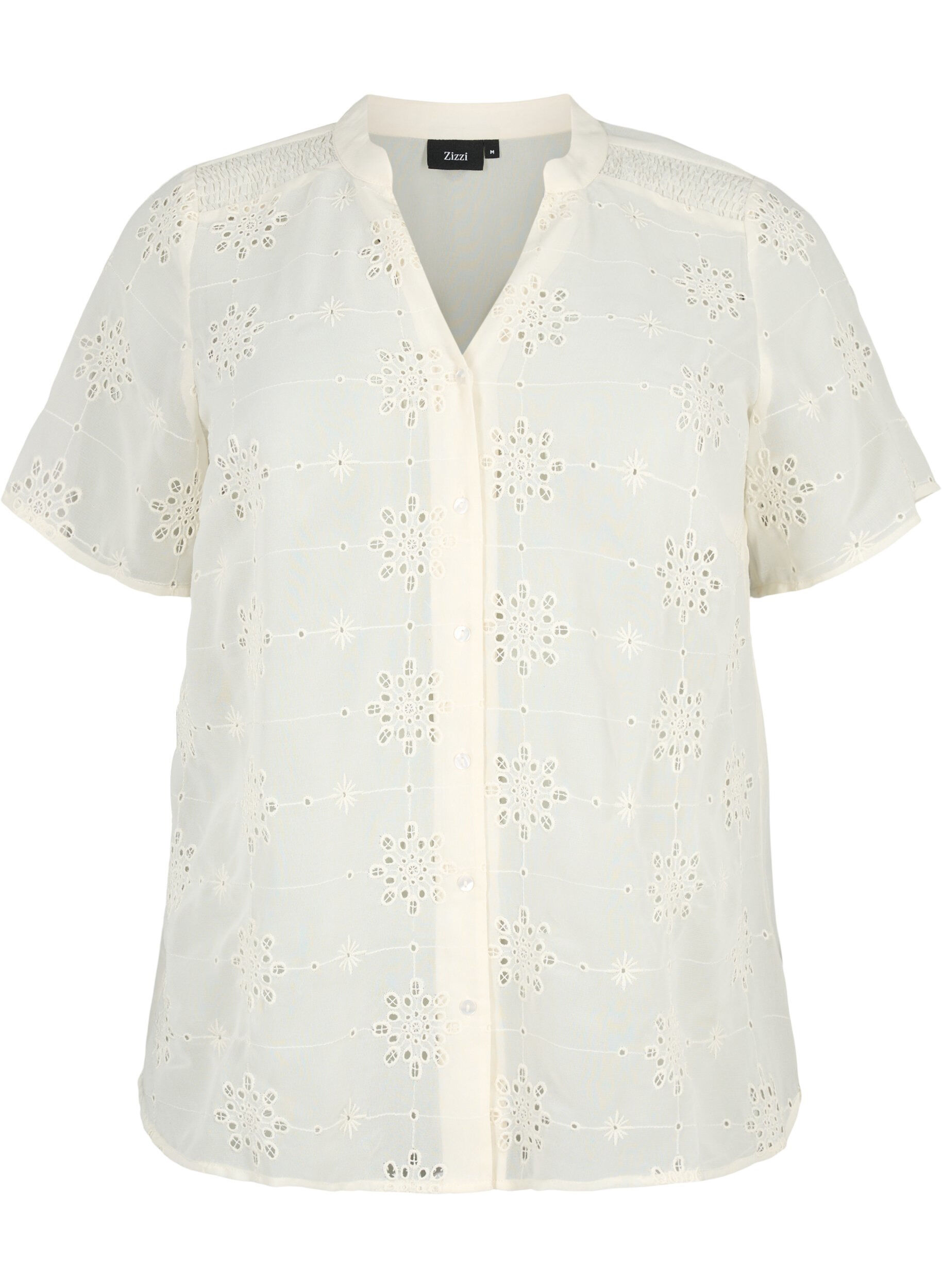 Overhemdblouse met korte mouwen en broderie anglaise