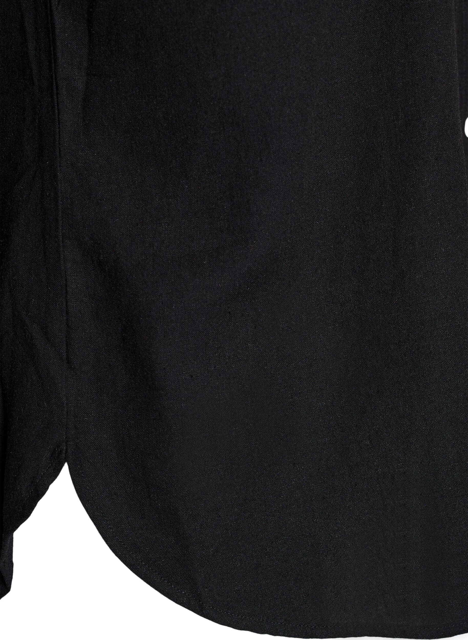 ZizziLinnen en viscose shirt met 3/4 mouwen, Zwart, Packshot image number 3