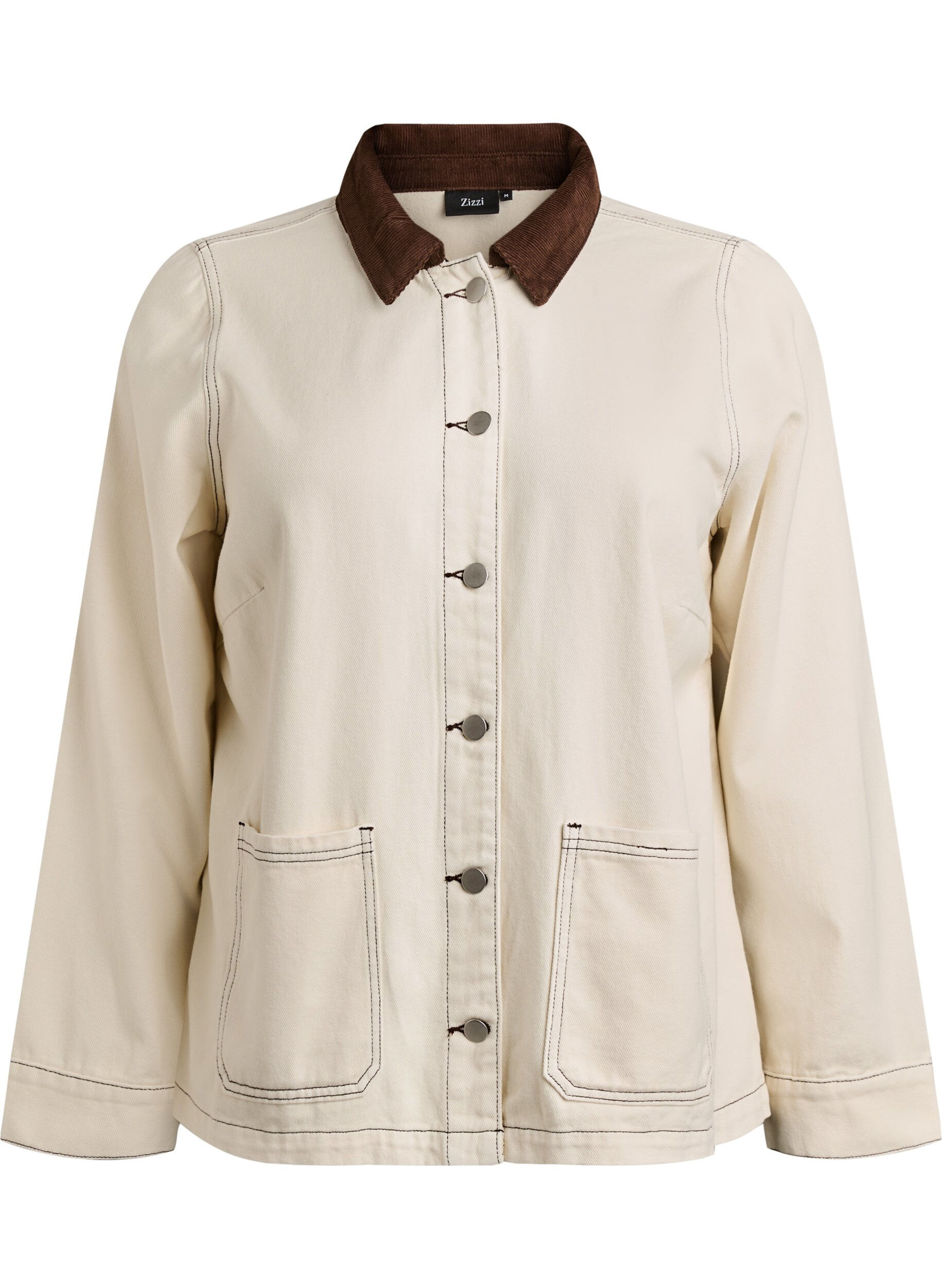 Zizzi Gekleurde denimjas met contrasterende kraag, Vanille, Packshot image number 0