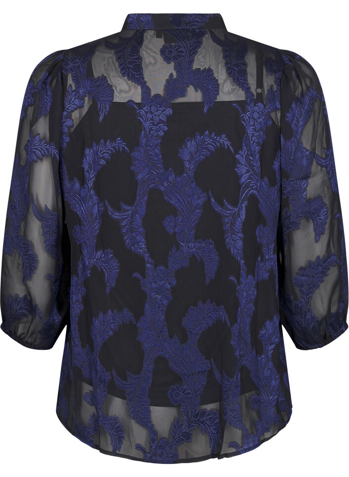 Chiffon blouse met jacquardpatroon, Evening Blue, Packshot image number 1
